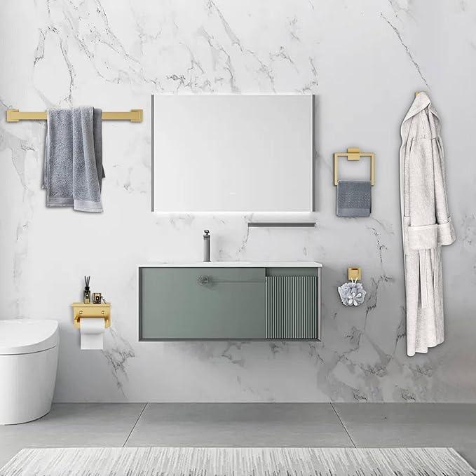 5-Piece Bathroom Hardware Set Brushed Gold Towel Bar Set,Stainless Steel Towel Holder Set for Bathroom,Wall-Mounted Towel Rack Set 23.6in - ModernBath