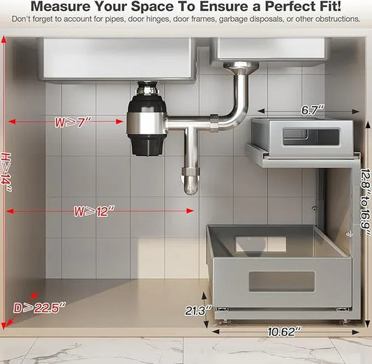 2 Pack 21.3IN-Depth Under Sink Organizer with Next-Gen Ball-Bearing Slides,2-Tier Pull Out Cabinet Storage,Height Adjustable Drawer Shelf for Bathroom,Kitchen,Laundry,Cabinet,Pantry-Gun Gray - ModernBath