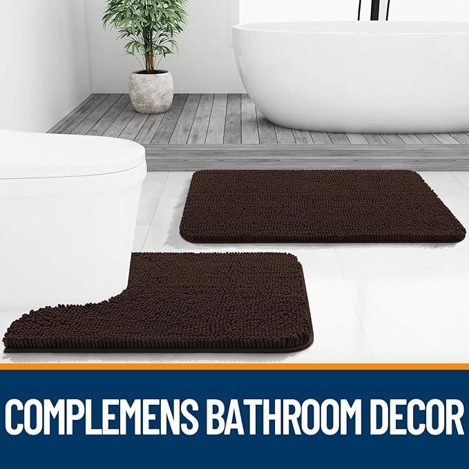 OLANLY Bathroom Rugs 45x27, Extra Soft Absorbent Chenille Bath Rugs, Rubber Backing Quick Dry, Machine Washable Bath Mats for Bathroom Floor, Tub and Shower, Home Decor Accessories, Brown - ModernBath