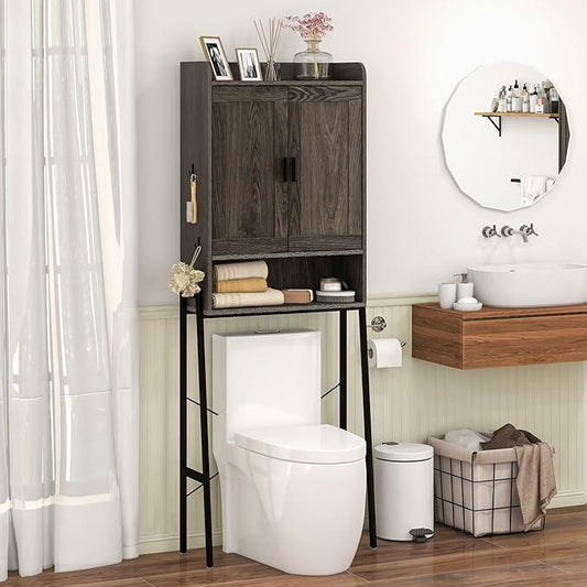 LOKO Double Doors Over The Toilet Storage Cabinet, Freestanding Storage Organizer with Adjustable Shelves, Space Saver Above Toilet Cabinet with Metal Frame, for Bathroom, Laundry (Double Door) - ModernBath