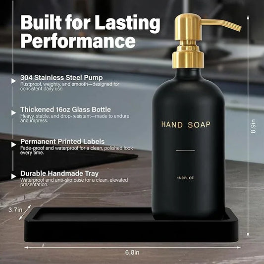 Prus Waso Soap Dispenser Bathroom Set, Hand and Lotion Dispenser with Stainless Steel Pump, Perfect for Black and Gold Bathroom Decor. (Gold & Black) - ModernBath