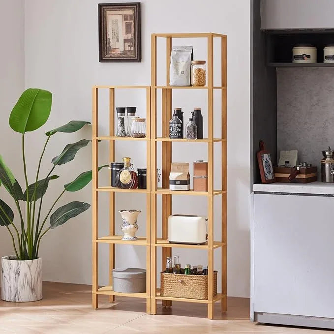 54in Tall Bookshelf 5-Tier Small Narrow Bookcase, Skinny Book Shelf for Small Space, Farmhouse Slim Shelf with Storage, Wood Freestanding Display Thin Bookshelves for Living Room, Natural - ModernBath