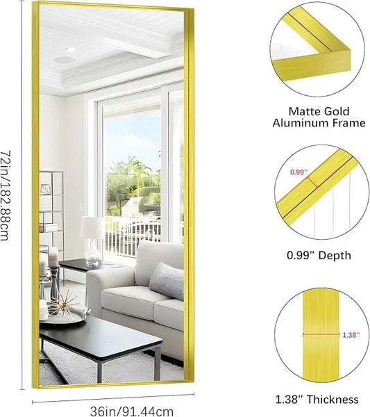 NIMURY Gold Bathroom Mirror, 72x30 Inch Rectangular Framed Mirror, Large Wall Mounted Bathroom Vanity Mirror Over Sink for Bedroom,Restroom, Living Room, Hangs Vertically or Horizontally - ModernBath