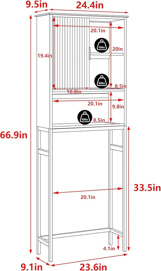MUPATER 66.9” Bamboo Over The Toilet Storage Cabinet, Bathroom Space Saver, Bathroom Freestanding Over The Toilet with Open Storage, Natural - ModernBath