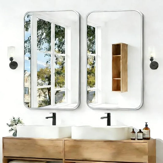 BONEWEI Silver Bathroom Mirror,24x40 inch Wall Mirror for Bathroom Wall Mounted,Rectangle Mirror for Bathroom Over Sink,Modern Frame Round Corner for Living Room,Bedroom Entryway,Horizontal/Vertical - ModernBath