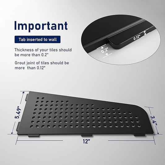 Corner Shower Shelf 12" Matte Black 304 Stainless Steel Quadrilateral Corner Shelf Heavy Duty Recessed Bathroom Black Shelf No Drilling Needed