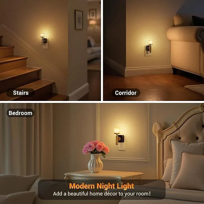 JandCase Candle Night Light, Night Lights Plug into Wall, 3000K Soft White, 0-100LM Adjustable Brightness, Dusk to Dawn Sensor NIghtlight for Dinning Room, Living Room, Bathroom, Hallway - ModernBath