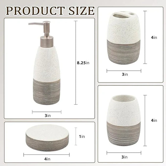 CERBIOR Bathroom Accessories Set,4 Pcs Ceramic Bathroom Decor Accessory,Includes Toothbrush Holder, Toothbrush Cup, Soap Dish for Decorative Countertop and Housewarming Gift, (Grey White) - ModernBath