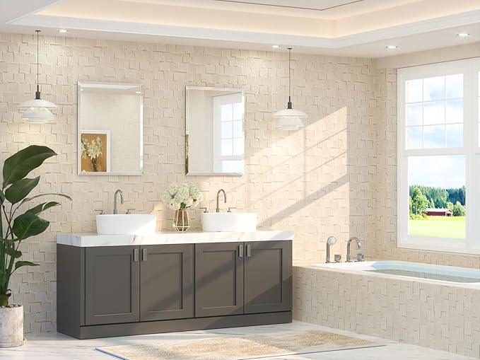 TETOTE 24" x 32" Rectangle Tempered Mirror with Frameless Beveled Edge for Vanity and Bathroom - ModernBath