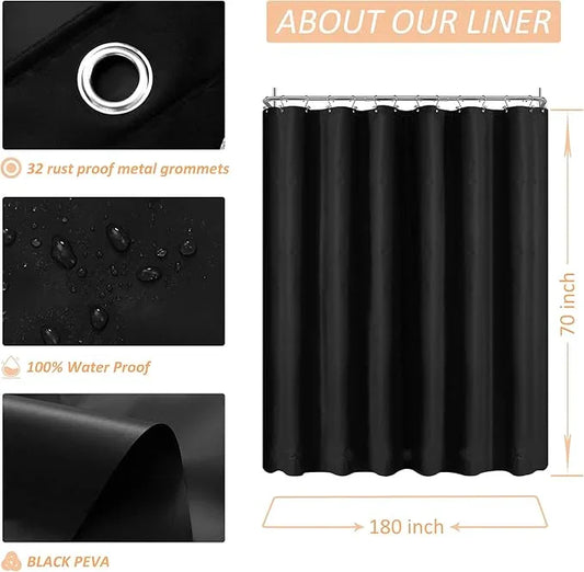 Mrs Awesome Black Clawfoot Tub Shower Curtain or Liner with 12 Magnets - Free 36 Hooks Included, Waterproof PEVA, 180" x 70", Black - ModernBath