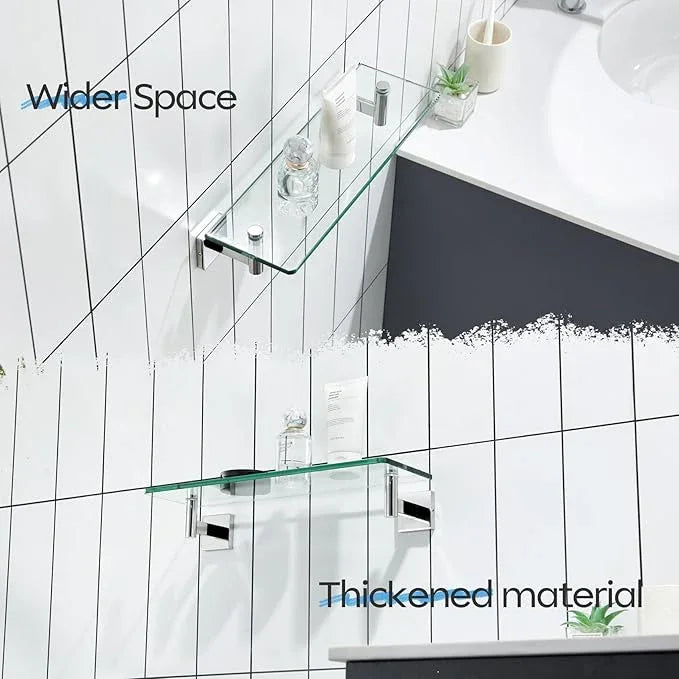 KOKOSIRI Bathroom Shelves Wall Mounted Floating Glass Shelf Polished Stainless Steel 16-Inch Small Hanging Rack for Storage/Room Decor B1105CH-L16 - ModernBath