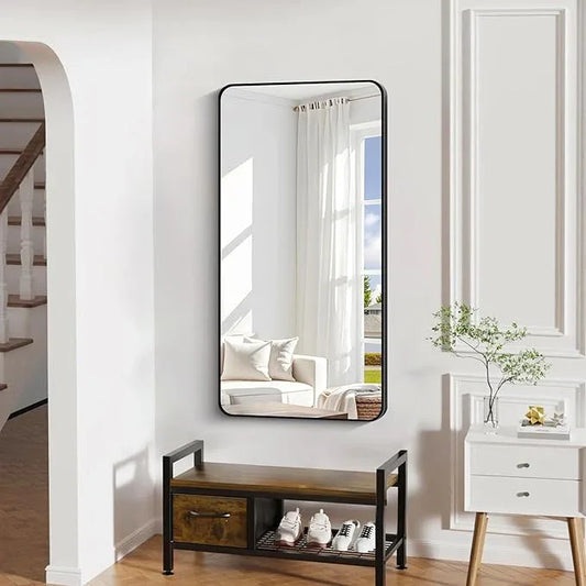 DESBING 24" x 48"Bathroom Mirror, Matte Black Wall Mirror with Metal Frame, Decorative Rectangular Vanity Mirror for Bedroom Bathroom Living Room Entryway (Horizontal/Vertical) - ModernBath