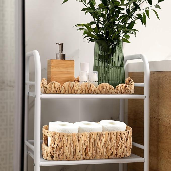 Wonderjune 2 Pack Toilet Paper Storage Basket with Lid Two Water Hyacinth Woven Wicker Bathroom Organizer Farmhouse Boho Decorative Toilet Tank Top Holder Bath Accessories - ModernBath