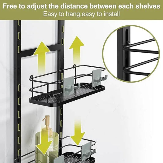 Orimade Adjustable Hanging Over the Shower Door Caddy,Bathroom Organizer Shelf Storage with 4 Hooks for Razor,No Drilling Rustproof Shower Rack Basket, 4 Tier, Matt Black - ModernBath