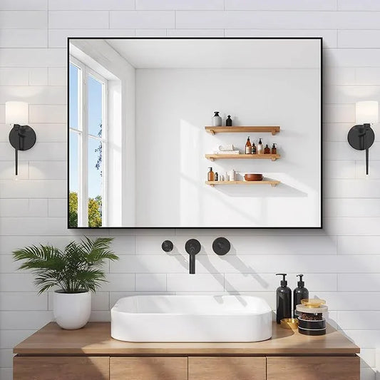 COFENY Black Bathroom Mirror for Wall, 24x32 Inch Rectangle Mirror with Metal Frame, Modern Vanity Mirrors for Bathroom Living Room, Entryway Hangs Horizontal or Vertical - ModernBath
