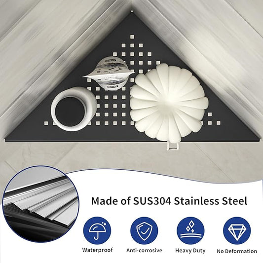 Corner Shower Shelf, 10" Matte Black 304 Stainless Steel Grout in Shelf Rack for for Tiled Wall, Recessed Bathroom Shelf