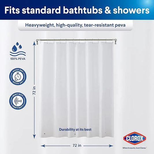 CLOROX Shower Curtain Liner, Premium Lightweight Flexible Waterproof 8g PEVA for Bathroom with Weighted Magnets, Standard Size 72" x 72", White 1 Pack - ModernBath