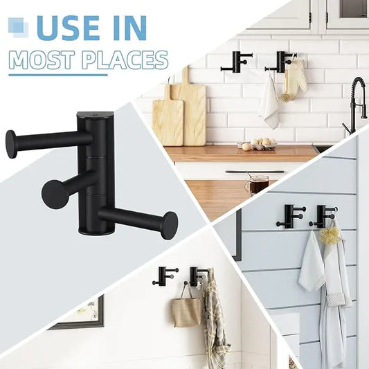 Angle Simple Swivel Towel Hook Matte Black 2 Pack, SUS 304 Stainless Steel Coat Robe Hook for Bathroom - ModernBath