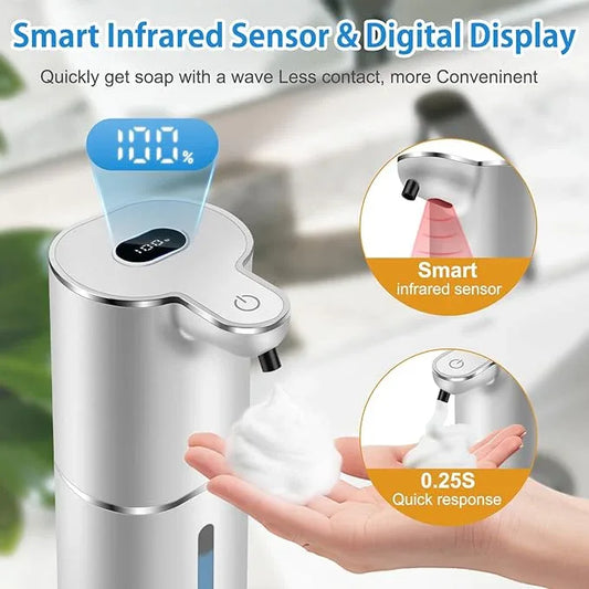 Automatic Foaming Soap Dispenser with Digital Display, 6-Level Foam Adjustable, Rechargeable, 12.8oz/ 380ml Wall Mounted Touchless Hands Free Auto Dispenser for Kitchen, Bathroom, Hotel, Restaurant - ModernBath