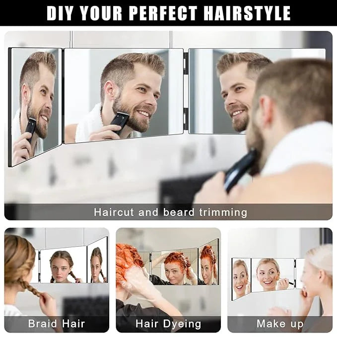 OLIBUY 3 Way Mirror for Hair Cutting, Three Way Mirror for Shaver and Makeup, Height Adjustable with Two Hold Nails, 360 Viewing Angle, Clear Anti-Fog HD Glass - ModernBath