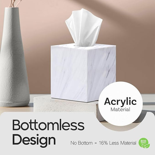 Tissue Box Cover Holder Square Marble Tissue Box Holder Bathroom Vanity Nightstand Bedroom Livingroom Decorative Decor Toilet Organizer Tissues (Marble, Square)