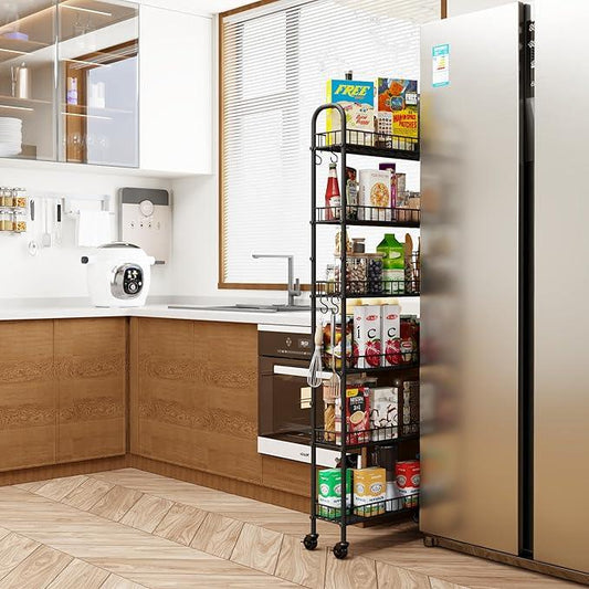 Slim Rolling Storage Cart with Wheels, Metal 6 Tier Mobile Shelving Unit Organizer Kitchen Utility Cart for Office Bathroom Kitchen Laundry Room Narrow Places (6inches) - ModernBath