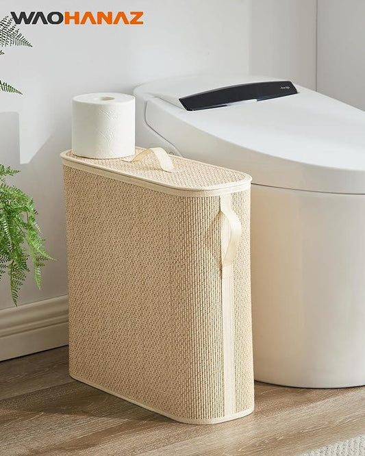 Bamboo Toilet Paper Storage Basket with Lid & Handle - 32L Large Capacity Handwoven Bathroom Organizer for 16 Rolls - Sturdy Stand Holder for Toilet Paper Organization, Light Natural - ModernBath