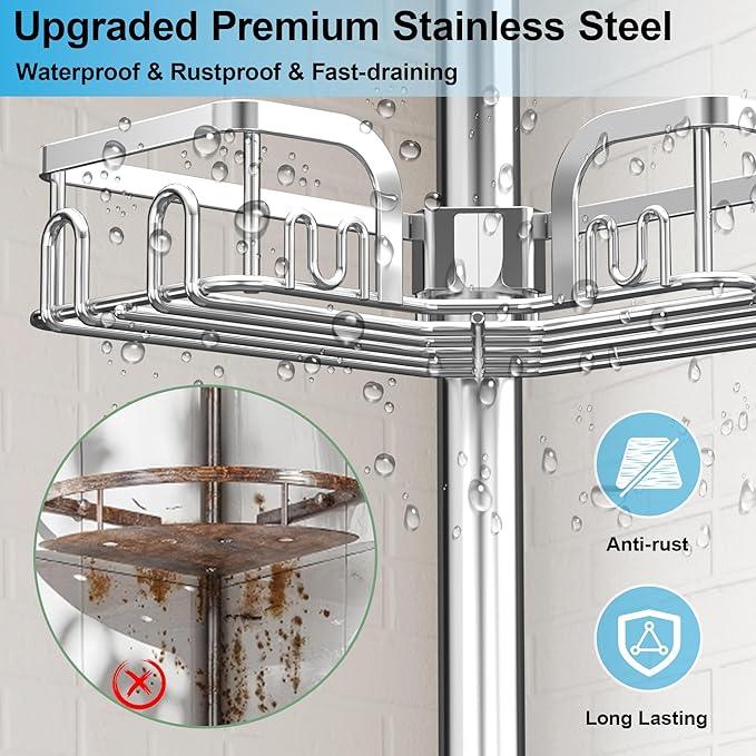 Corner Shower Caddy Tension Pole,39-113 inch Adjustable Rustproof Floor Standing Bathroom Shower Organizer Shelf with 4 Basket for Bathtub,Inside Shower Shampoo Storage Silver - ModernBath