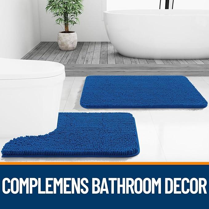 OLANLY Bathroom Rugs 36x24, Extra Soft Absorbent Chenille Bath Rugs, Rubber Backing Quick Dry, Machine Washable Bath Mats for Bathroom Floor, Tub and Shower, Home Decor Accessories, Deep Navy Blue - ModernBath