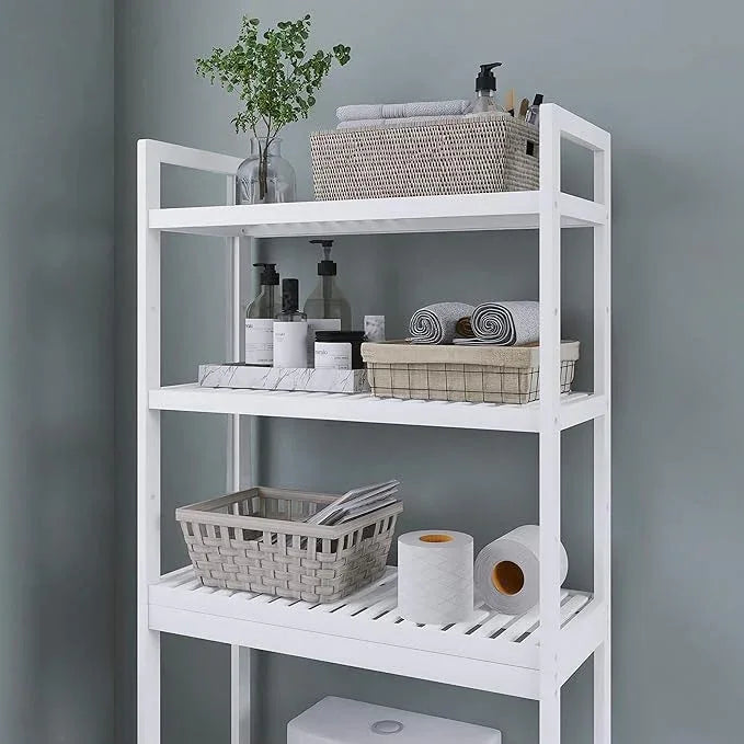 SMIBUY Bathroom Storage Shelf, Bamboo Over-The-Toilet Organizer Rack, Freestanding Toilet Space Saver with 3-Tier Adjustable Shelves (White) - ModernBath