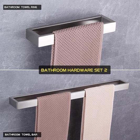 GERZWY Bathroom Hardware Set 2 Piece Towel Ring and Towel Bar SUS 304 Stainless Steel Wall Mounted Brushed Finish HG17701-2LS - ModernBath