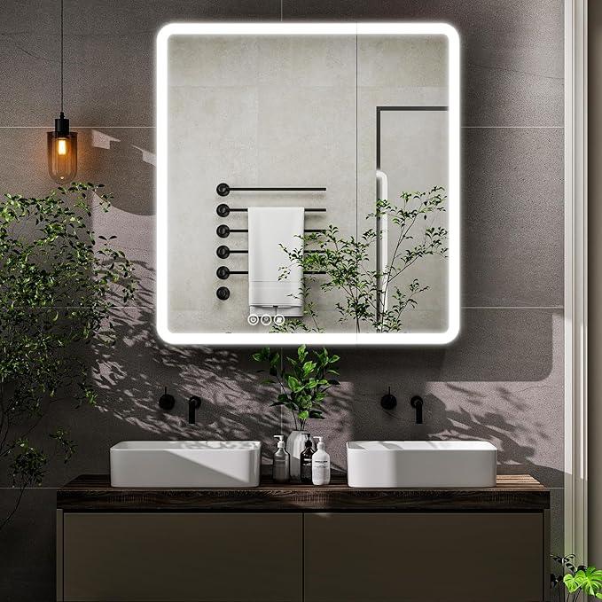 LED Bathroom Medicine Cabinet with Mirror, 36 Inch x 32 Inch Bathroom Mirror Cabinet with Door & Adjustable Shelves, Surface Mount or Recess Installation - ModernBath