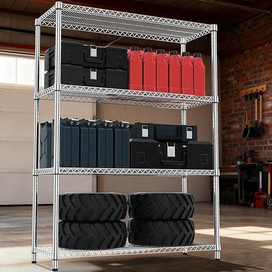 4 Tiers Shelf Metal Storage Shelves 2640 lbs Steel Storage Shelving Utility Shelving Unit Steel Organizer Wire Rack for Home,Kitchen,Office,Garage Chrome 17.7" D x 47.2" W x 70.3" H - ModernBath
