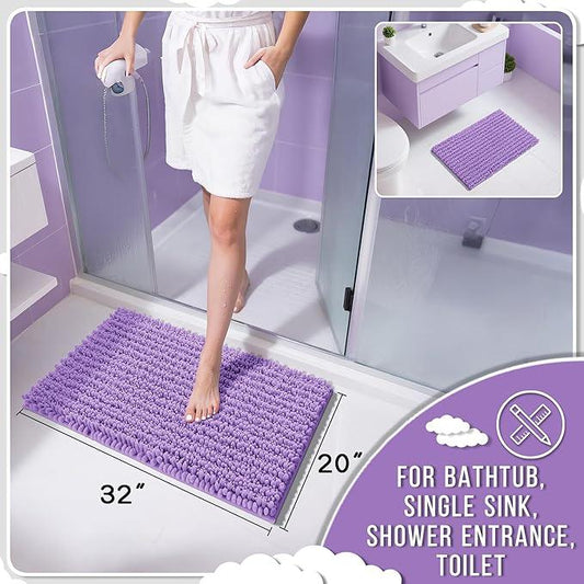 Yimobra Bathroom Rugs Non Slip Washable 32x20 Inch - Ultra Soft Absorbent Chenille Bath Mat, Quick Dry Shaggy Floor Carpet for Tub Shower, Lavender Home Decor Accessories - ModernBath