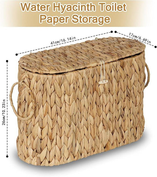 efluky Toilet Paper Storage Basket, Water Hyacinth Slim Toilet Paper Holder with Lid- Holds Up to 9 Mega Rolls, Home Bathroom Decor Organizer - ModernBath