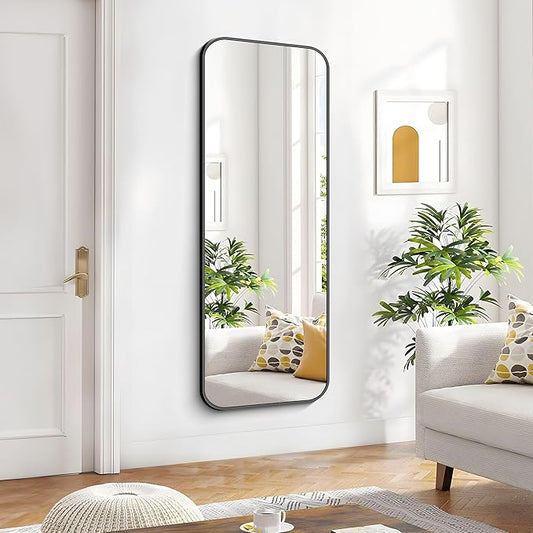 BONEWEI 24x60 inch Bathroom Mirror,Black Rectangle Mirror,Wall Mounted Bathroom Frame Vanity Mirror with Round Corner for Bedroom Living Room,Entryway Hangs Horizontal or Vertical