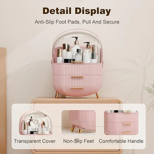 lurcns Makeup Organizer for Vanity Cosmetics Skincare Organizers with Lid and Drawers Display Cases for Countertop (Pink) | for Vanity, Organizers, with Lid, and Drawers, for Countertop - ModernBath