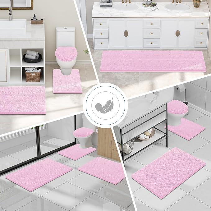 Smiry Luxury Chenille Bathroom Rugs 59x24, Extra Soft and Absorbent Shaggy Bath Mat, Machine Washable, Non-Slip Plush Carpet Runner for Tub, Shower, and Floor, Home Decor Accessories, Pink - ModernBath