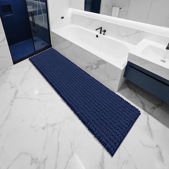 Yimobra Bathroom Runner Rug 70x24 Inch - Extra Long Non Slip Chenille Bath Mat, Soft & Absorbent, Machine Washable Shaggy Hallway Carpet for Vanity Tub Shower, Navy Blue Home Decor Accessories - ModernBath