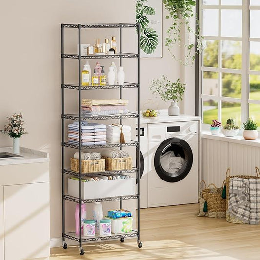 SINGAYE Shelf Closet Wire Shelving:Adjustable Metal Unit for Laundry Room Organization Bathroom Kitchen Home Storage with Wheels Pantry Rack Shelves - ModernBath