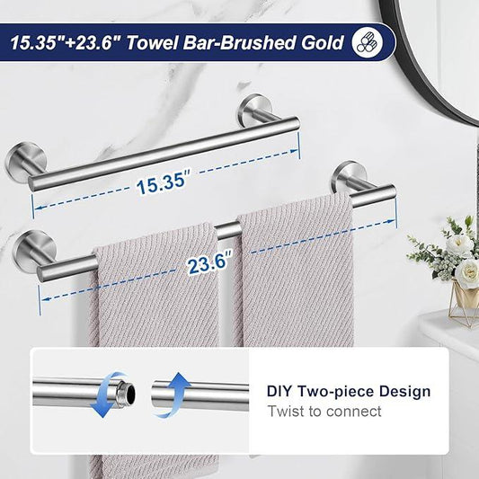 Bathroom Hardware Accessories Set Brushed Nickel Towel Bar Sets Include Double Towel Bars (23.6" and 15.35") Toilet Paper Holder Double Towel Hooks, 5 Pieces Stainless Steel Wall Mounted - ModernBath