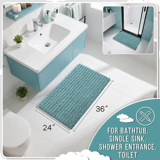 Yimobra Large Bathroom Rugs Non Slip Washable 36x24 Inch - Ultra Soft Absorbent Chenille Bath Mat, Quick Dry Shaggy Floor Carpet for Tub Shower, Teal Blue Home Decor Accessories - ModernBath