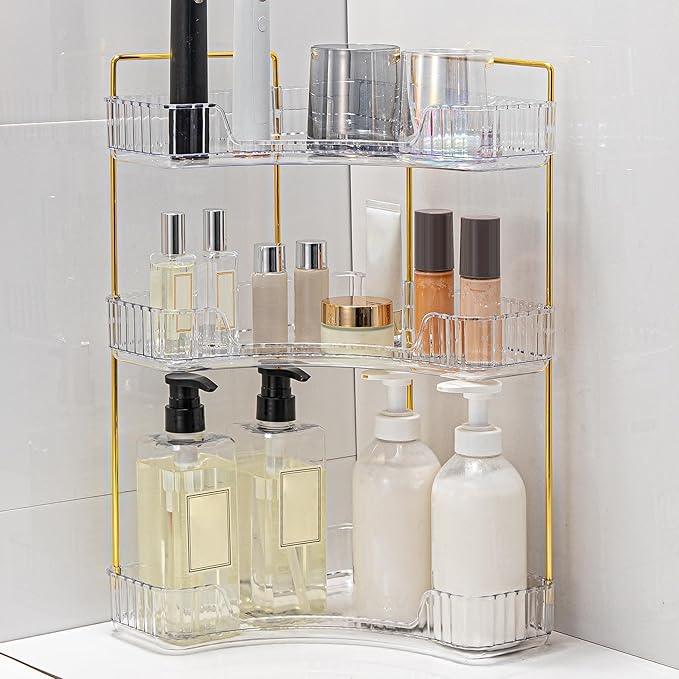 Weidace Corner Bathroom Counter Organizer Bathroom Countertop Shelf Makeup Organizer for Vanity Perfume Tray for Corner Storage (3 Tiers, White) - ModernBath