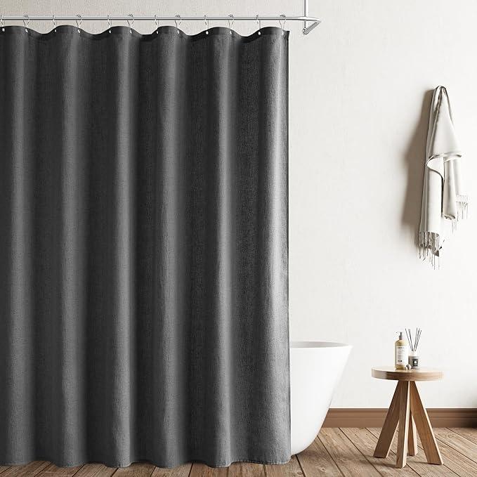 Naturoom Dark Grey Linen Shower Curtain, Country Boho Farmhouse Bath Decor Shower Curtains Neutral Cloth Weighted Textured Fabric Bath Curtain Liner with Hooks, 72x72 - ModernBath