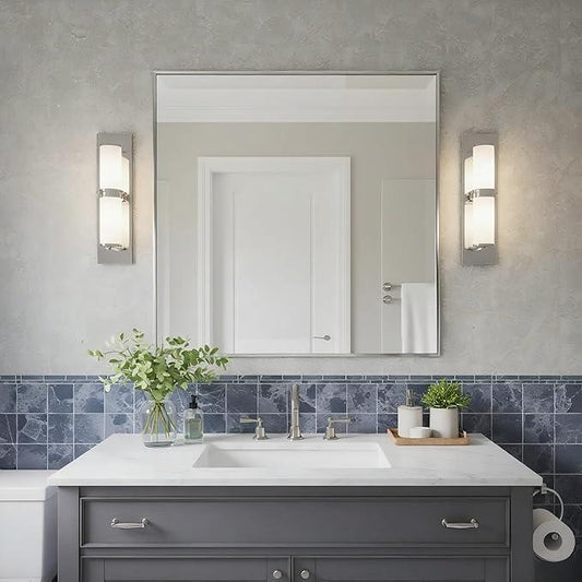 Bonverre 30x30 Inch Nickel Bathroom Mirror for Wall, Aluminum Frame Rectangle Rectangular Vanity Mirror, Modern Large for Bedroom, Living Room, Horizontal or Vertical - ModernBath