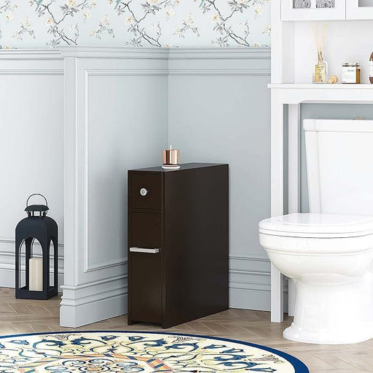Spirich Slim Bathroom Storage Cabinet, Free Standing Toilet Paper Holder, Bathroom Cabinet Slide Out Drawer, Espresso - ModernBath