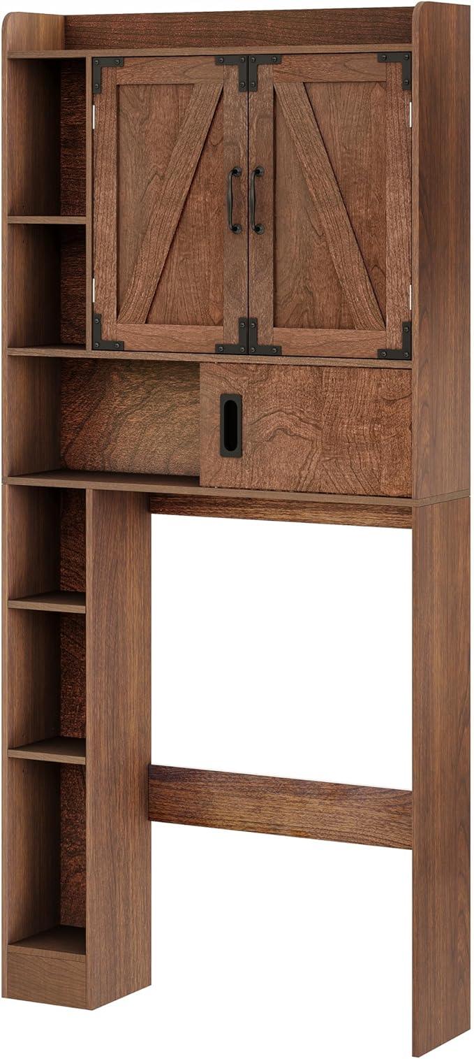 ChooChoo Over The Toilet Storage Cabinet, Farmhouse Bathroom Storage Cabinet with Sliding Door, Over Toilet Storage with Adjustable Shelves, Space-Saving, Walnut - ModernBath