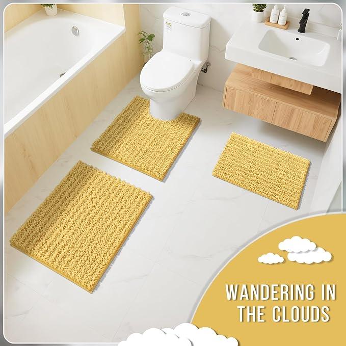 Yimobra Bathroom Rugs Non Slip Washable - Ultra Soft Absorbent Chenille Bath Mat, Quick Dry Shaggy Floor Carpet for Tub Shower, Yellow Home Decor Accessories, 24x17 Inch - ModernBath