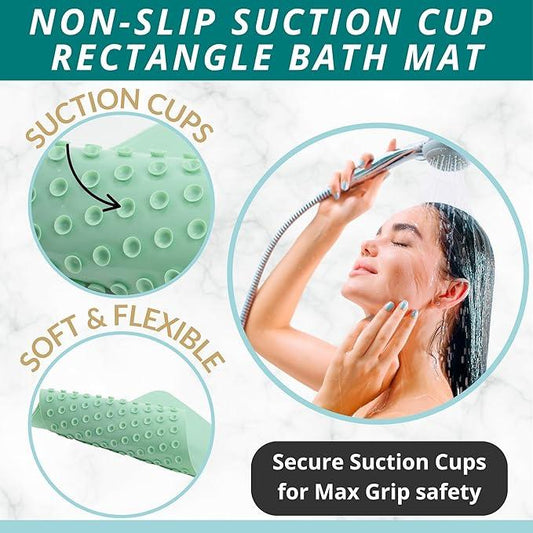 ENKOSI Non Slip Shower Mat – Bath Mat for Tub and Shower Floors – Anti Slip Bathtub Mat with Strong Suction Cup Grip – Soft, Green Bathroom Mat for Inside Bath and Shower Floors (28x16 Aqua Green) - ModernBath