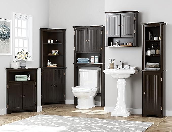UTEX Bathroom Storage Over The Toilet, Above Toilet Storage Cabinet Organizer with Adjustable Shelves and Double Doors, Espresso - ModernBath